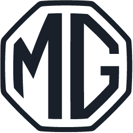 Svart MG-logo i åttekant brukes av bilforhandlere.